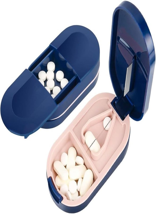 Kyraton Portable Pill Box Tablets Cutter - 2-in-1 Pill storage Organizer and pill cutter for Small & Large Tablets - Compact Pill Storage for Daily Use, Travel, Pocket or Purse (Blue) - Image 1